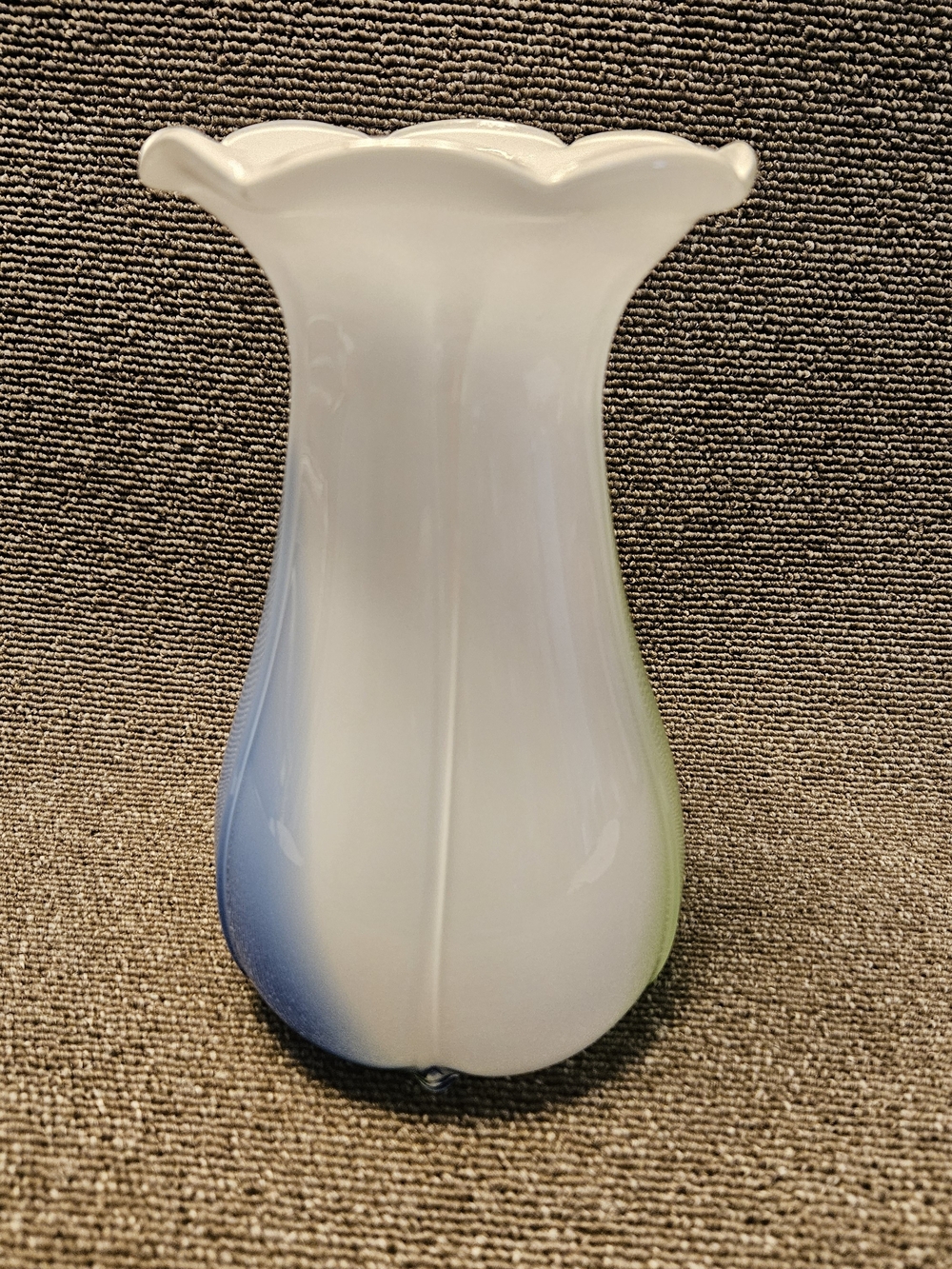 White Glass Tulip Vase with Blue and Green Accents